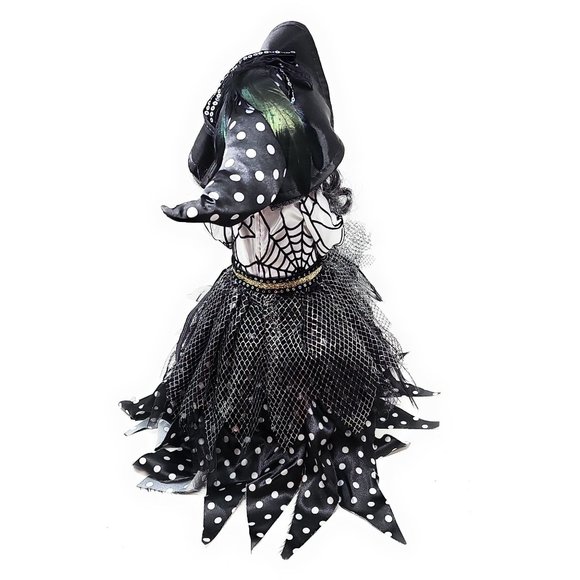 Halloween Witch 24" White Polka Dot Dress and Pointed Hat Party Decor Wreath Cen - Picture 5 of 6